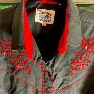 True vintage Ely western shirt with ruby color snaps